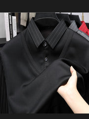 Мъжки Псевдо-Двуделен Плетен Пуловер с Яке и Подплата