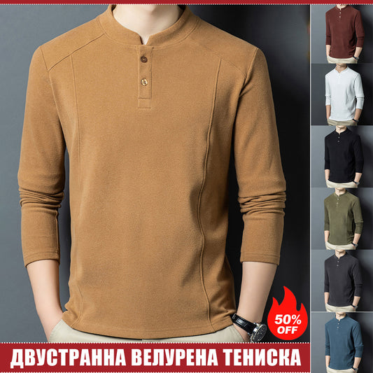【M-4XL】 Ново зимно мъжко топло тениско с яке и двустранен флис