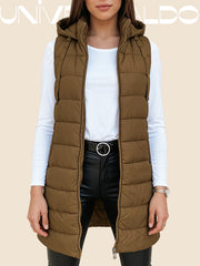 Удължена Памучна Външна Жилетка с Качулка и Молния