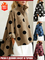 Дамска риза с щампа и яка от деним