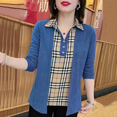 Стилна карирана риза с пачуърк дизайн, имитация на риза от две части