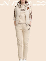 Дамски топъл полар спортен ежедневен комплект (панталон + суичър с качулка + жилетка)