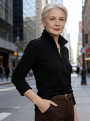 Спорна Блуза с Полу-Джипс и Изправена Яка