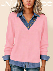 Плетена Поло Риза с Деним Яка и Комбинирани Материали