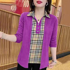 Стилна карирана риза с пачуърк дизайн, имитация на риза от две части