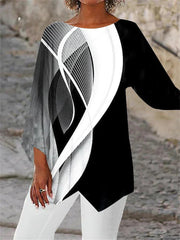 【S-5XL】Риза с дълъг ръкав и кръгло деколте с геометричен мотив