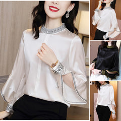 Стилна блуза от коприна със сатен и волни ръбове