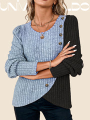 Плетена Тениска с Кръгла Яка и Комбинирани Цветове