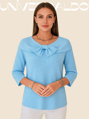 Плетена Блуза с Панделка в Един Цвят