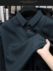 Мъжки Псевдо-Двуделен Плетен Пуловер с Яке и Подплата