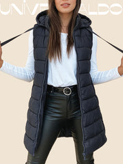 Удължена Памучна Външна Жилетка с Качулка и Молния