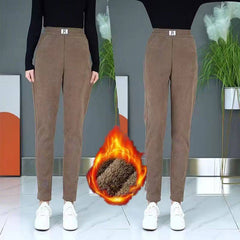 50% ОТСТЪПКА【40-85kg】Нови есенно-зимни дамски дебели кадифени топли ежедневни панталони с висока талия