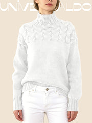 Плетен Пуловер с Висока Яка и Обемен Корабов Възел