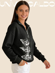 Суитшърт с Котка, Полу-Джипс и Изправена Яка