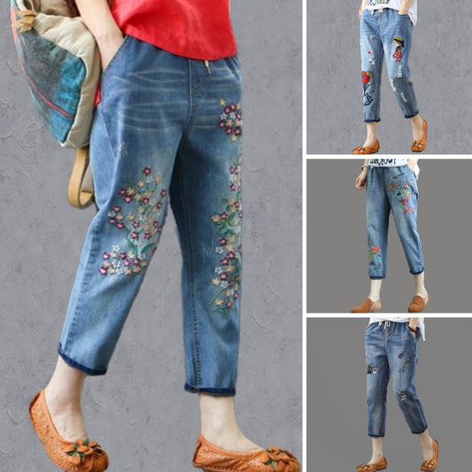 ✨😍🎉【горещи продажби】【40-90kg】Винтидж широки дънки с бродирани крачоли