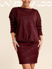 Празнична Рокля с Кръгла Яка и Лъскави Детайли