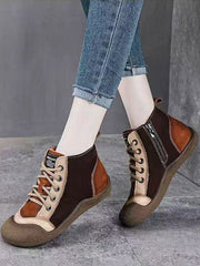 Спортни Обувки с Комбинирани Цветове, Мека Кожа и Връзки