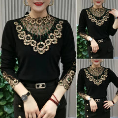 Тази нова топла риза с дълъг ръкав е изработена от висококачествен кадифе и е с дантелена яка, което я прави идеална за носене през есента и зимата.