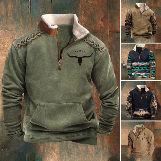 👕【50% ОТСТЪПКА】【S-4XL】Есенно-зимна модна мъжка топла блуза с дълъг ръкав и 3D принт