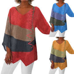 🍁Специална есенна оферта🍂【S~4XL】Дамска ленена риза с дълъг ръкав и V-образно деколте ✨