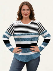 Тениска с Копчета на Рамото и Принт на Ивици