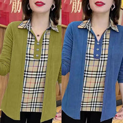 Стилна карирана риза с пачуърк дизайн, имитация на риза от две части