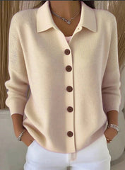 Едноцветна Пуловер Блуза С Яке Яка И Копчета