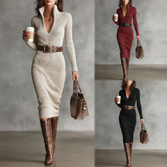 Нова елегантна дамска рокля с дълги ръкави, изработена от чист памук, с прилепваща кройка от 2026 г., във френски стил с нотка лукс.