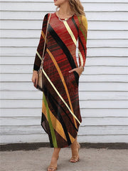 【S-3XL】2025 Нова рокля с джоб с дигитален принт с обло деколте