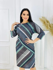 👗🍂 Нова есенна елегантна рокля с кръгло деколте и райета