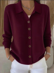 Едноцветна Пуловер Блуза С Яке Яка И Копчета