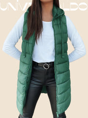 Удължена Памучна Външна Жилетка с Качулка и Молния