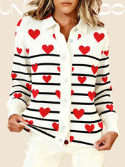 Празнична Плетена Блуза с Яке и 3D Принт за Свети Валентин