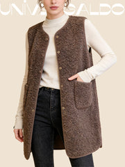 Есен/Зима Дълъг Кожен Елек С Мека Подплата, Широк, Дамски