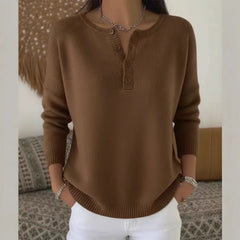 🌷💃【Ново, гореща разпродажба】【S-2XL】Дамски едноцветен пуловер с V-образно деколте, свободен и ежедневен стил