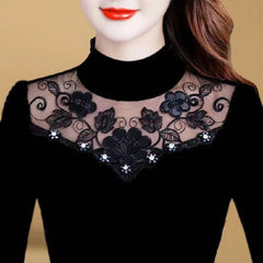 【40-80 кг】Нова есенно-зимна тениска с подплънки и топла дантела