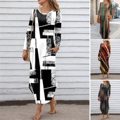 【S-3XL】2025 Нова рокля с джоб с дигитален принт с обло деколте