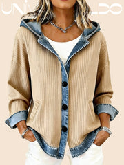 Спортно Яке с Качулка в Деним Ефект и Контрастна Карета