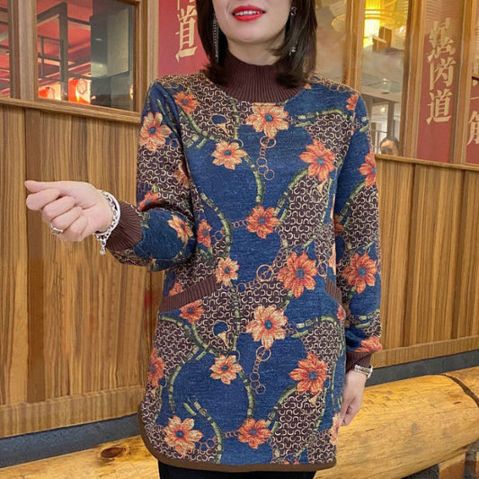 【M-6XL】2024 Есен и зима Ново удебелено кадифено широко кадифено горнище с ретро щампи