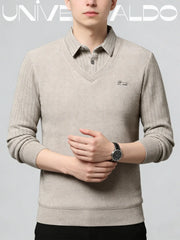 Мъжка Псевдо-Двуделна Топла Тениска с Поли Яка