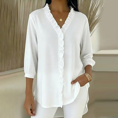 Блуза С V-Образно Деколте, Волани И Ръкави До Лакътя