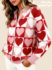 Празнична Плетена Блуза с Яке и 3D Принт за Свети Валентин