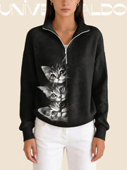 Суитшърт с Котка, Полу-Джипс и Изправена Яка