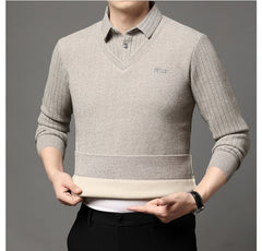 Мъжка Псевдо-Двуделна Топла Тениска с Поли Яка