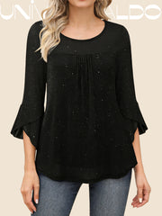 Дамски Пуловер с Ламарина, Един Цвят и Дълъг Ръкав