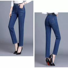 Модни/ежедневни/разтегливи дънки с висока талия плюс размер Избледняване/деформация/устойчиви на износване