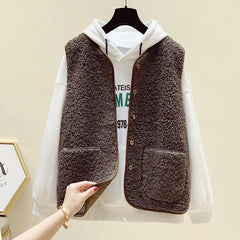 【🔥50% OFF】【40-90kg】🐏Дамски агнешки поларен елек