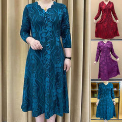 【XL-6XL】Тънка, топла и стилна рокля за бременни с V-образно деколте и дълъг ръкав за есен и зима