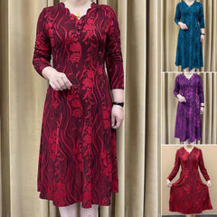 【XL-6XL】Тънка, топла и стилна рокля за бременни с V-образно деколте и дълъг ръкав за есен и зима