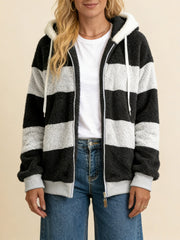 Есенна Яке с Качулка от Имитация на Кожа с Комбинирани Цветове